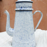 French Enamelware Drip Pot — White & Blue Marbled