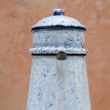 French Enamelware Drip Pot — White & Blue Marbled