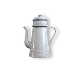 French Enamelware Drip Pot — White & Blue Marbled