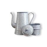 French Enamelware Drip Pot — White & Blue Marbled